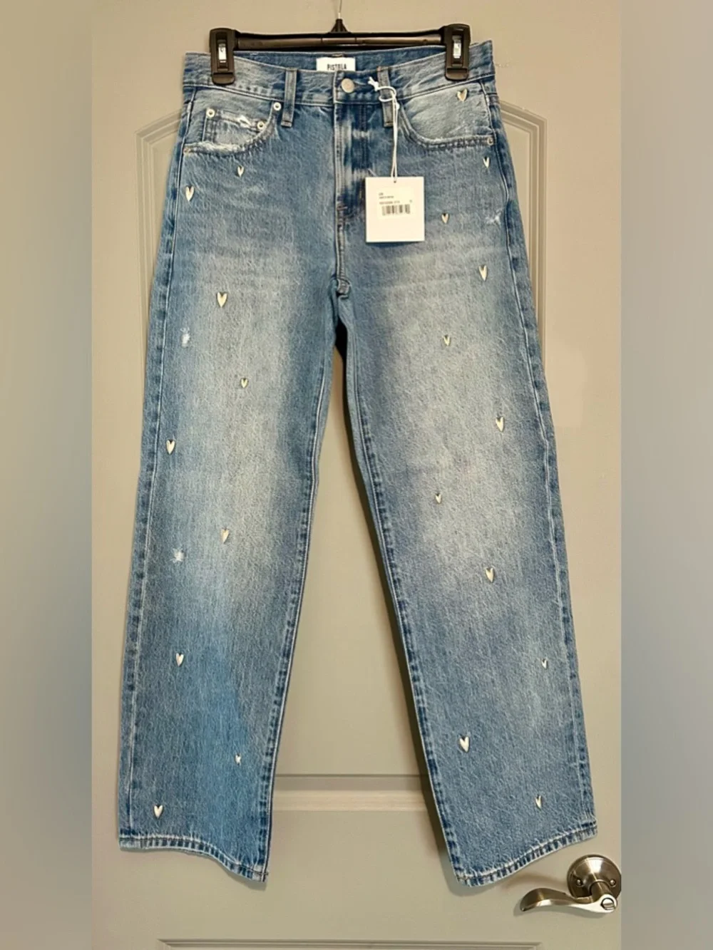 Pistola Lexi Heart Confetti Vintage Jeans Size 25 Straight Leg Distressed NWT - Picture 6 of 7
